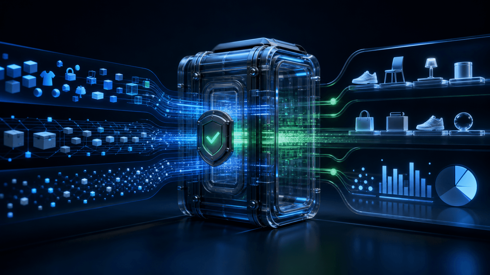 Scoped commerce data passing securely into ranked products and aggregate reporting